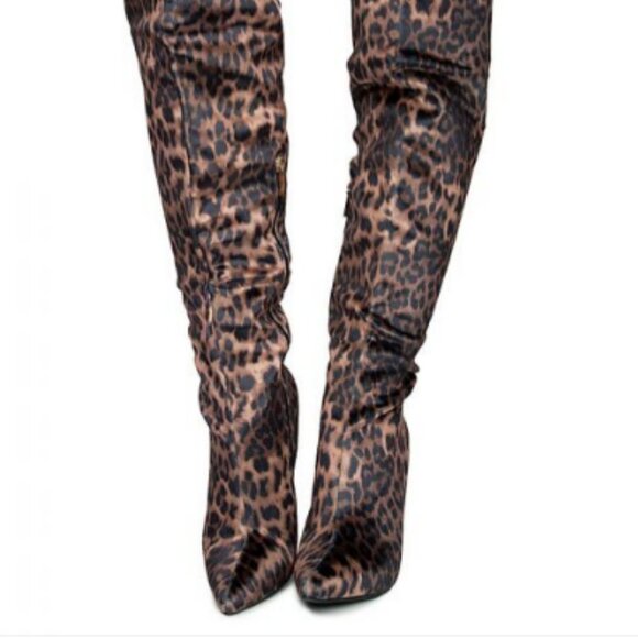 DEDICATE OVER THE KNEE BOOTS / CRUSH VELVET / LEOPARD - Picture 1 of 7